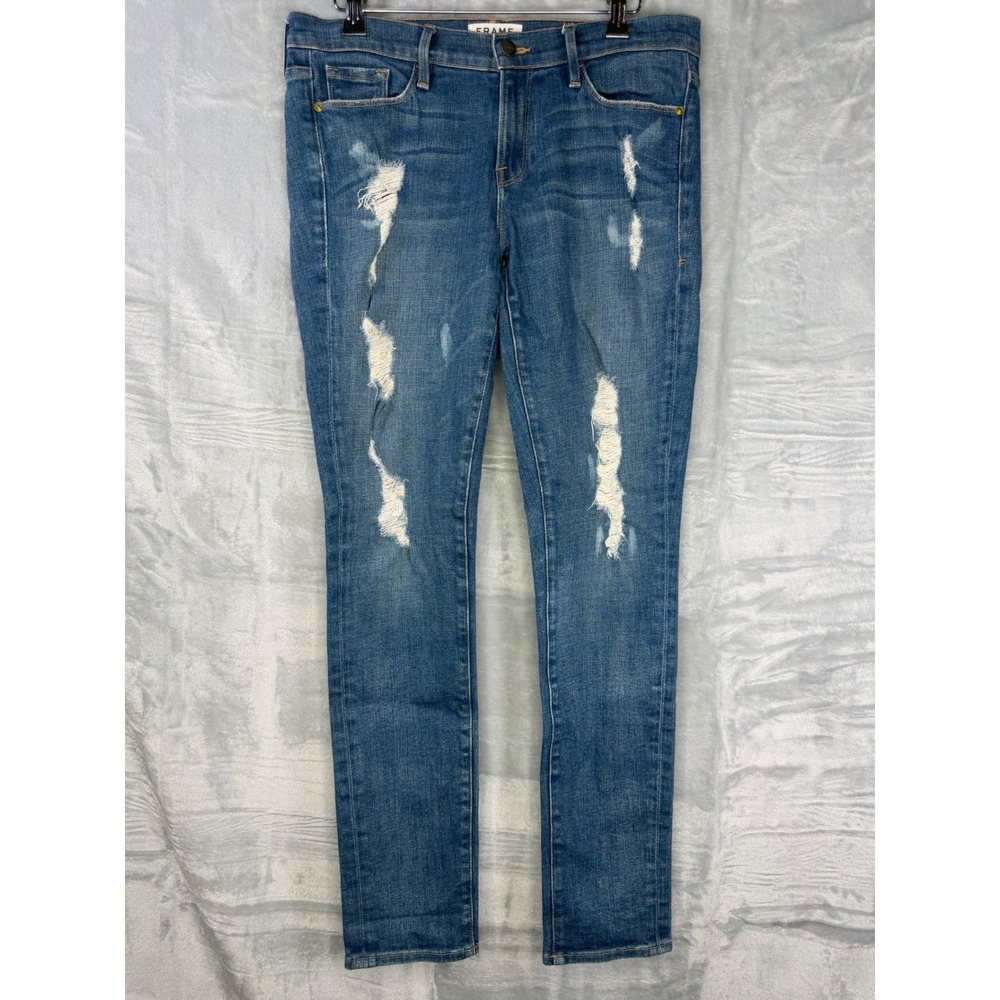 Frame Le Skinny de Jeanne Jeans Womens 29 Blue Distressed Flower Avenue LSJ752